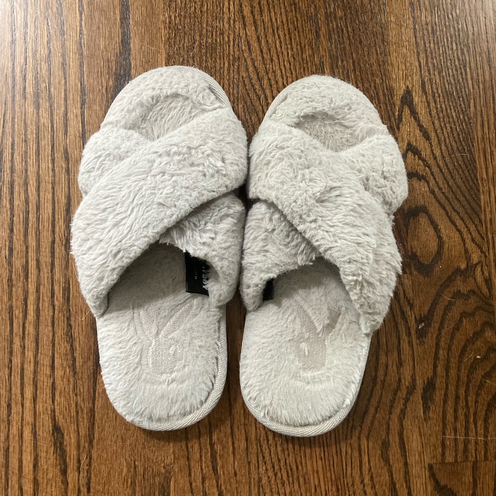 FINAL PRICE Pacsun X Playboy Grey Furry Slippers 6